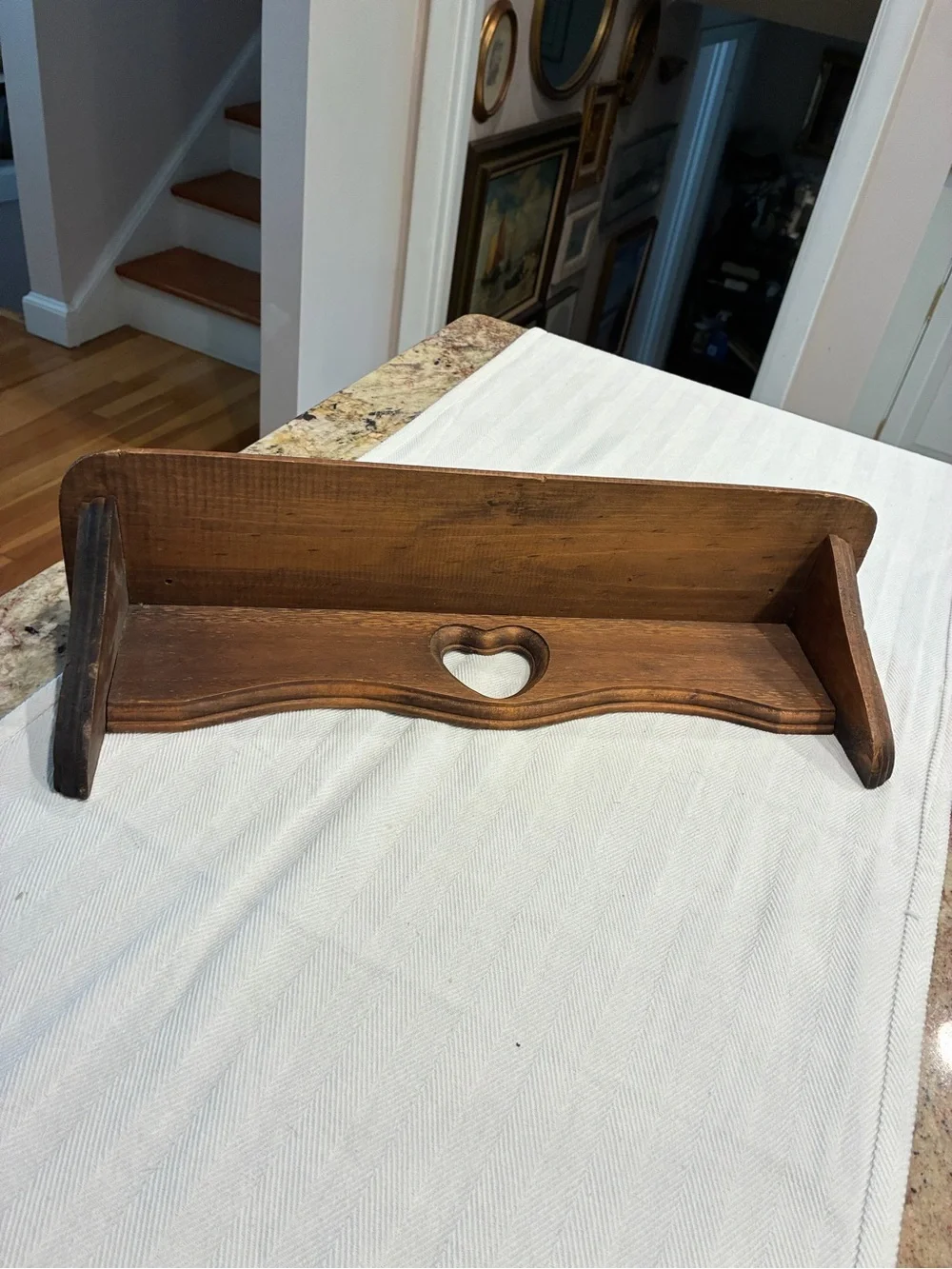 Vintage Wooden Wall Shelf with Heart Cutout - Rustic Brown
